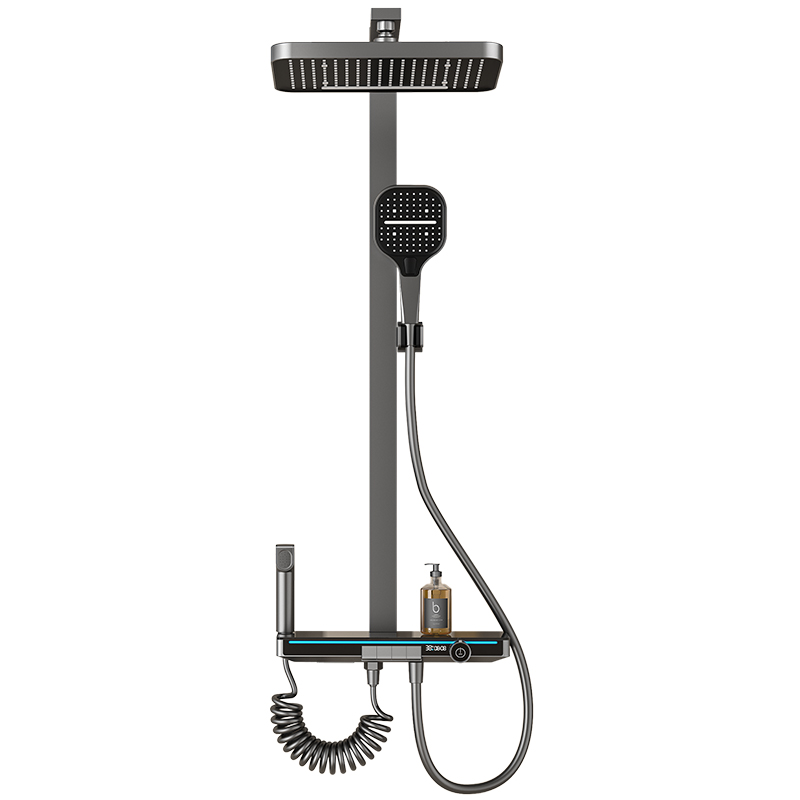 德国贝朗枪灰色淋浴花洒套装全铜家用浴室增压卫生间冷热喷头数显